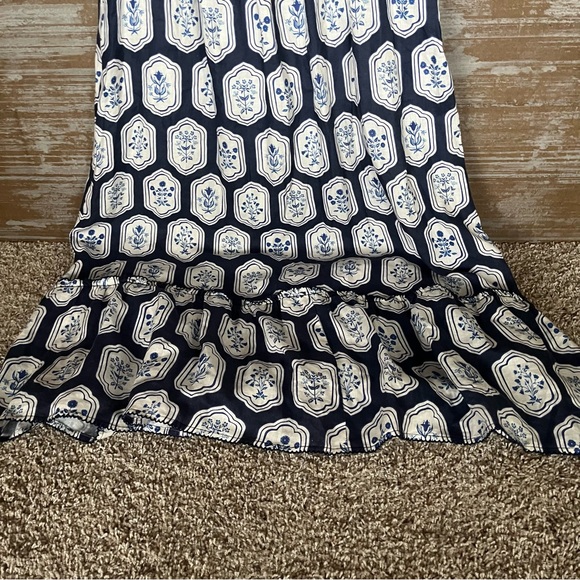 Agua Bendita Pomelo Riviera Dress 100% Linen Blue Floral Dress 6034 Womens M - Picture 3 of 7